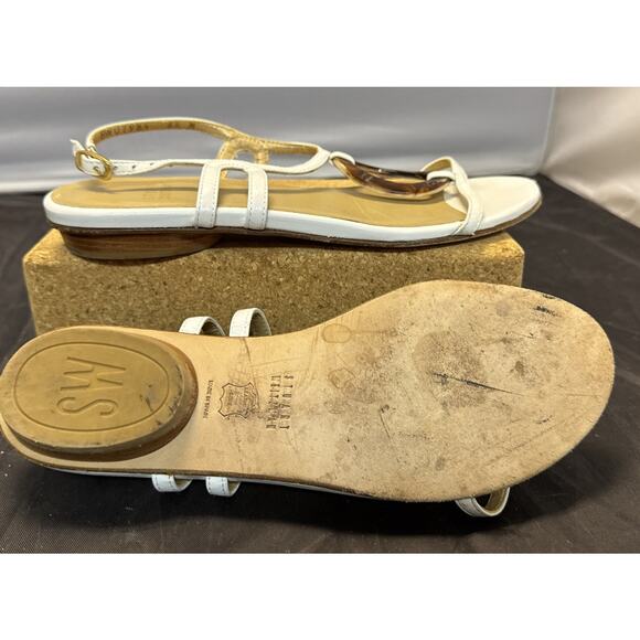 Stuart Weitzman White Tortoise Shell Patent Leather Sandals Women’s 6.5 Shoes - Picture 8 of 15